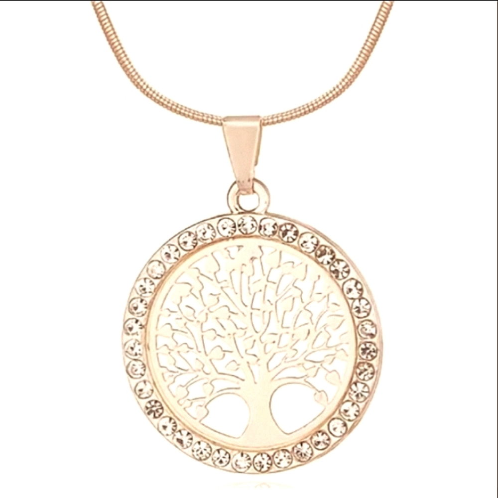 BEAUTIFUL GOLD Crystal Tree of Life Pendant Necklace on adjustable chain NEW